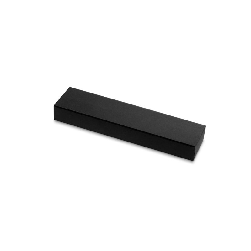 Long black rectangular cardboard box on white background.