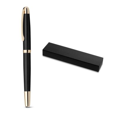 Elegant black and gold pen with gift box.