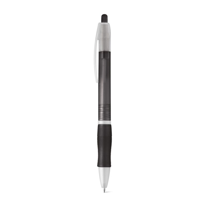 Black retractable ballpoint pen with grip
