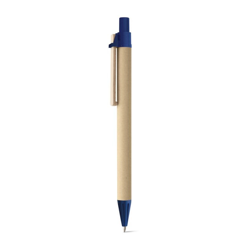 Eco-friendly blue and beige pen with clip