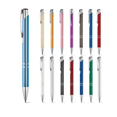 Assorted coloured pens with silver accents.