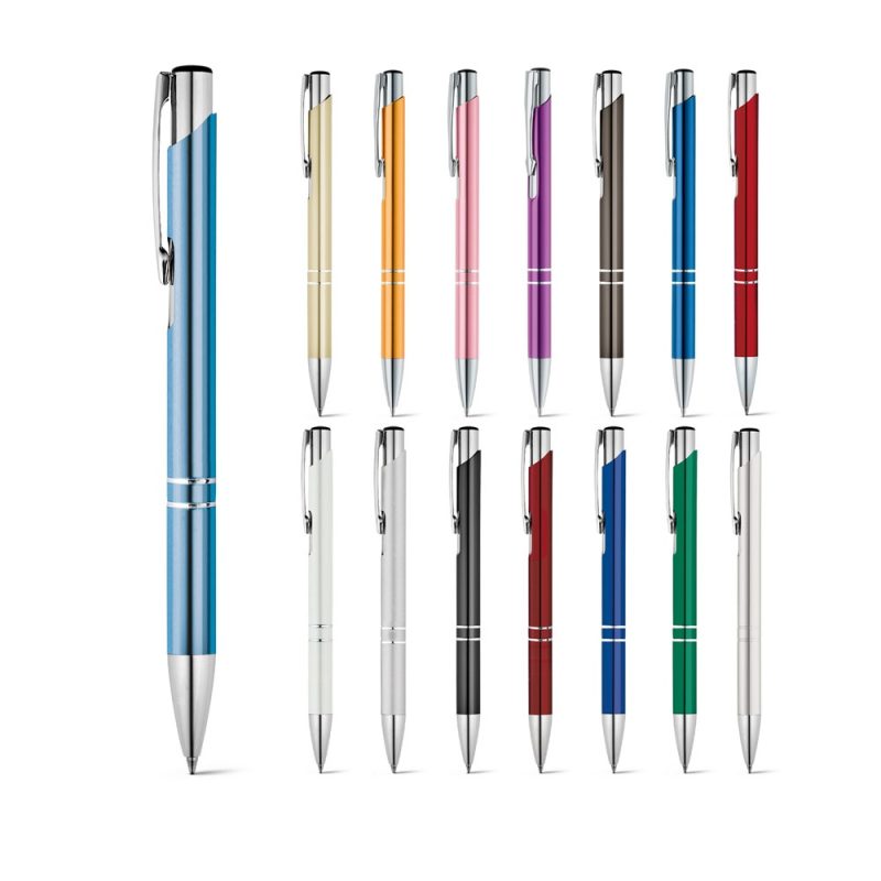 Assorted coloured pens with silver accents.