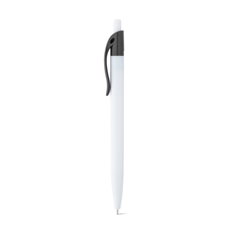 White plastic pen with black clip