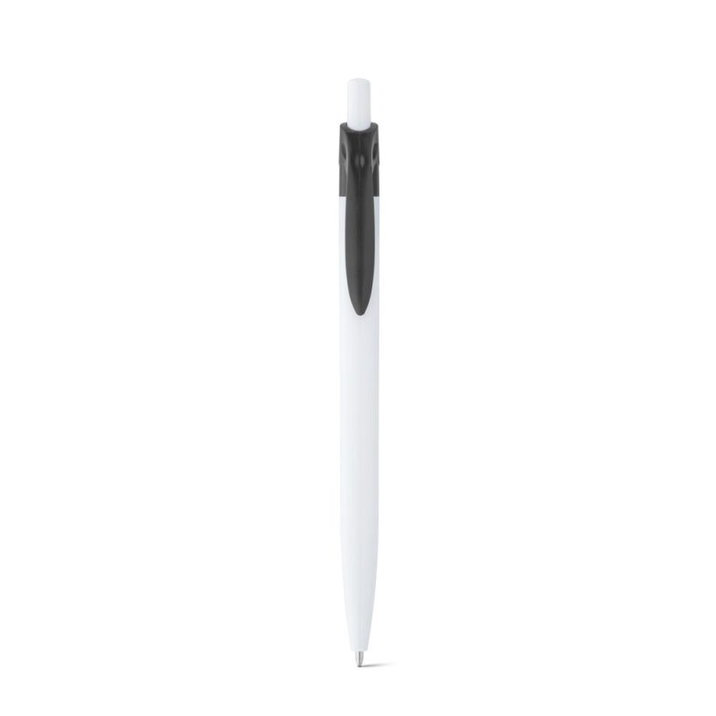 White ballpoint pen with black clip