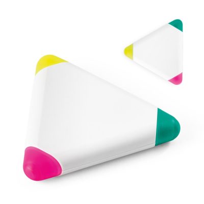 Triangular highlighters with colourful ends.