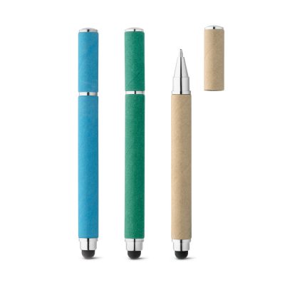 Three coloured stylus pens with caps.