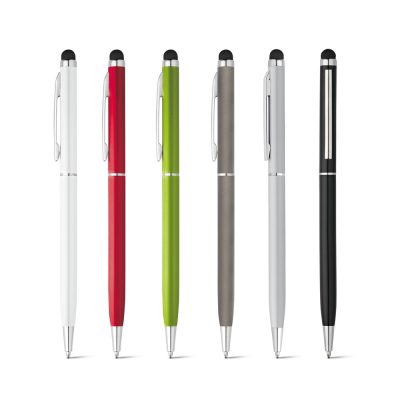 Six colourful pens with stylus ends