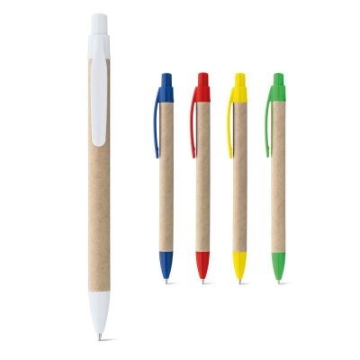 Eco-friendly pens with colourful caps display.