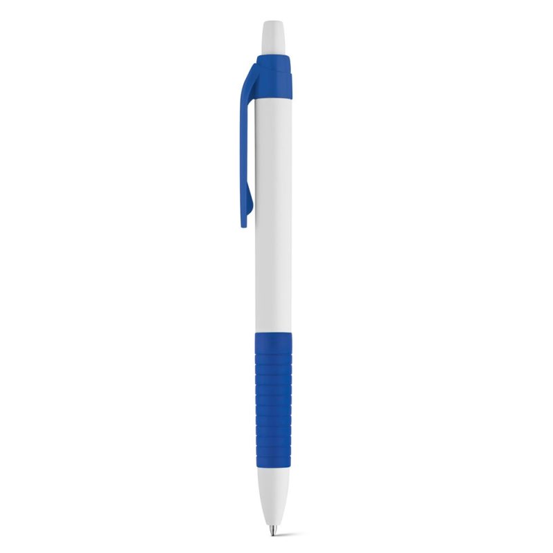 Blue and white retractable ballpoint pen