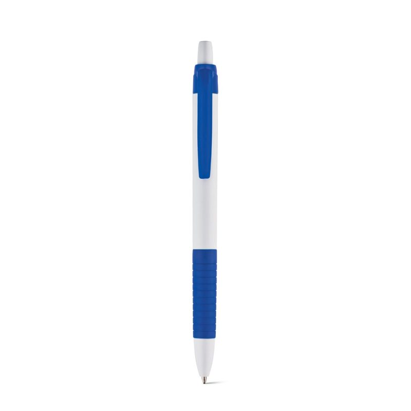 Blue and white retractable ballpoint pen