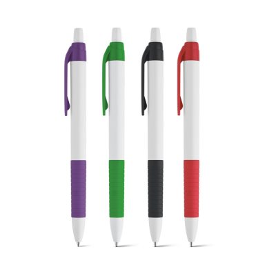 Four pens with colourful grips and clips.