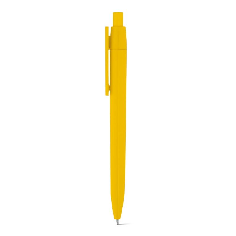 Yellow retractable pen on white background