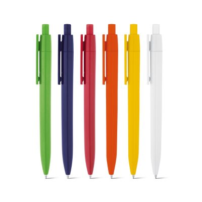 Six colourful pens lined up vertically.