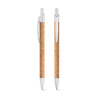 Eco-friendly cork pens with metal accents.