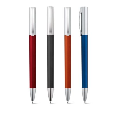 Four colourful ballpoint pens on white background.