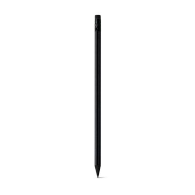 Black pencil with eraser on white background.
