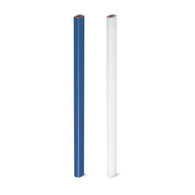 Blue and white square pencils standing upright.