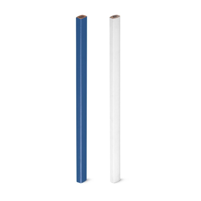 Blue and white square pencils standing upright.
