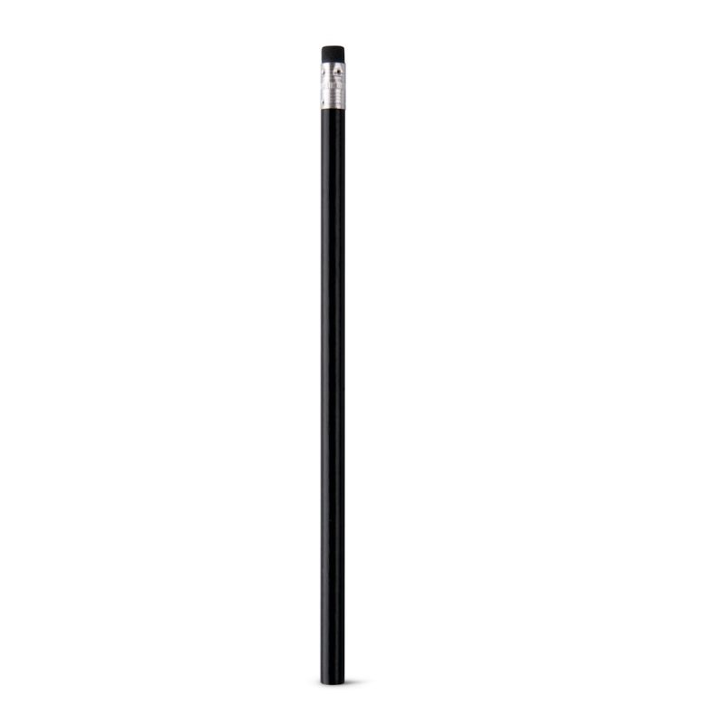 Black pencil with eraser, white background.