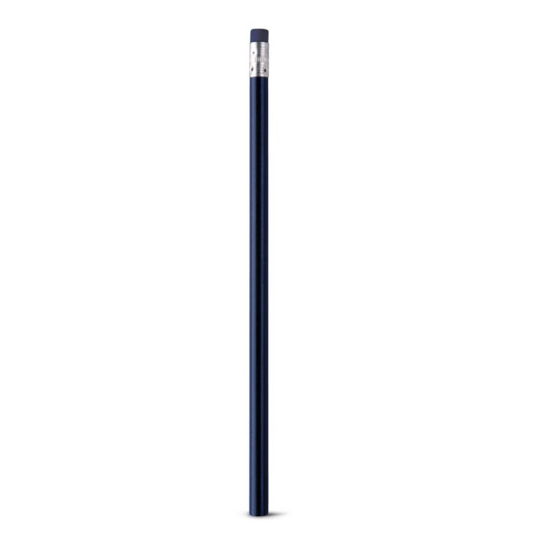 Black pencil with eraser on white background.