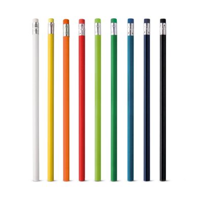 Colourful pencils aligned in a row