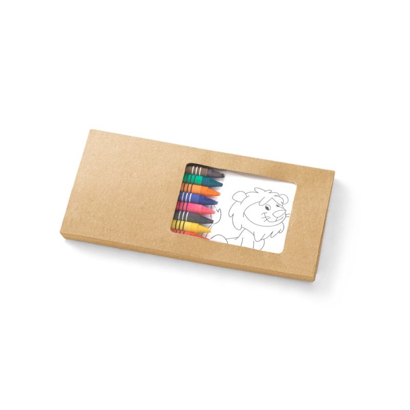Crayons box with lion sketch inside.