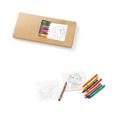 Coloured crayons with animal colouring sheets