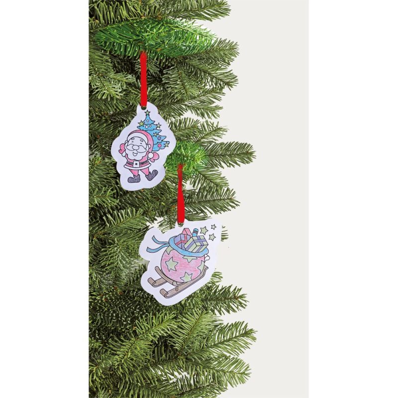 Christmas tree with Santa decorations hanging