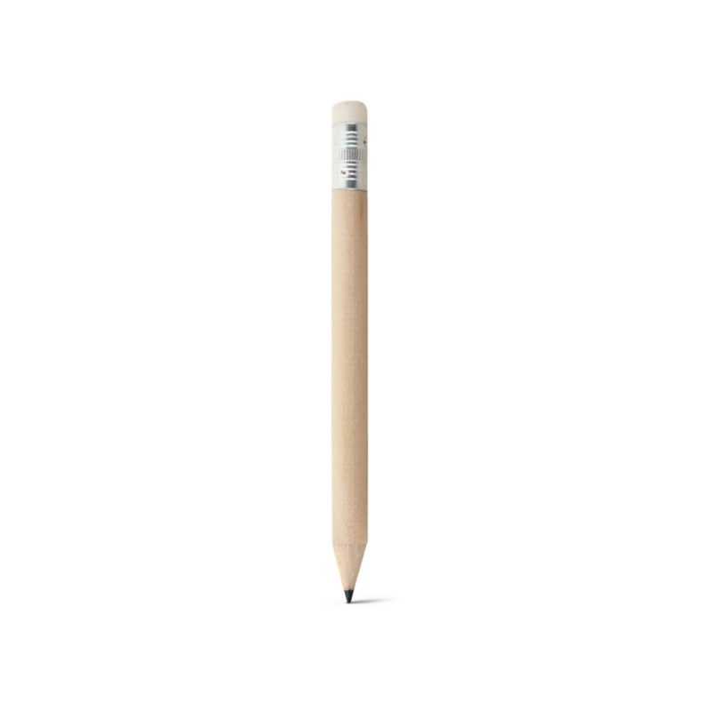 Recycled pencil with eraser on white background.