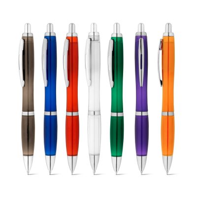 Colourful pens lined up in a row.