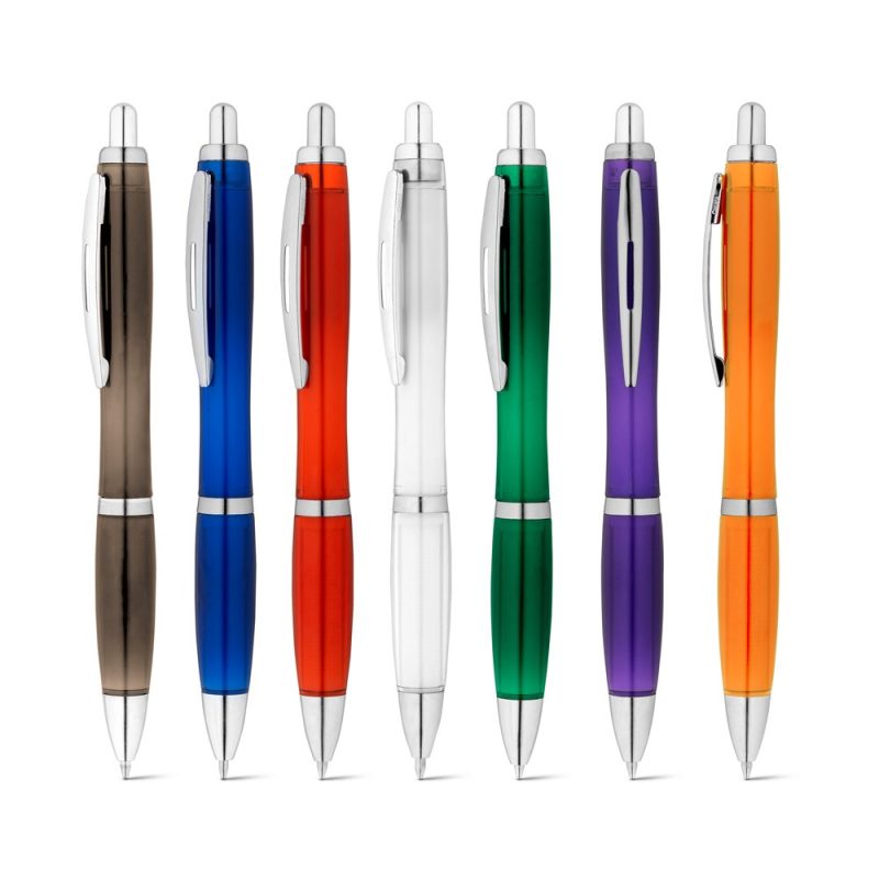 Colourful pens lined up in a row.