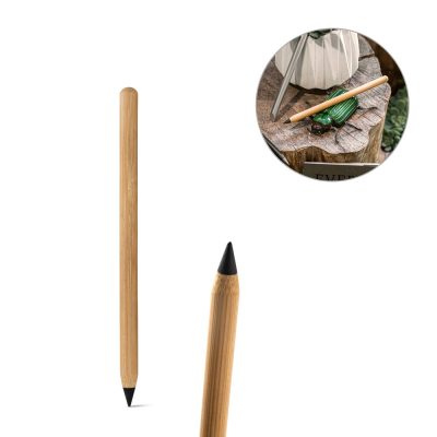 Eco-friendly bamboo stylus pencil on wooden surface.