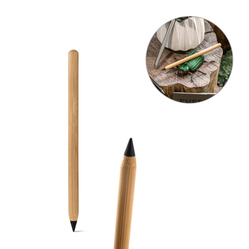 Eco-friendly bamboo stylus pencil on wooden surface.