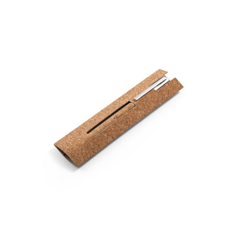 Cork pen holder with sleek silver pen