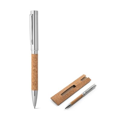 Eco-friendly pen with cork grip and case.