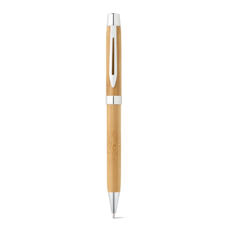 Eco-friendly bamboo pen with silver accents