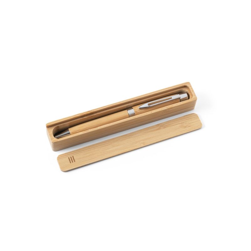Bamboo pen in box with lid.