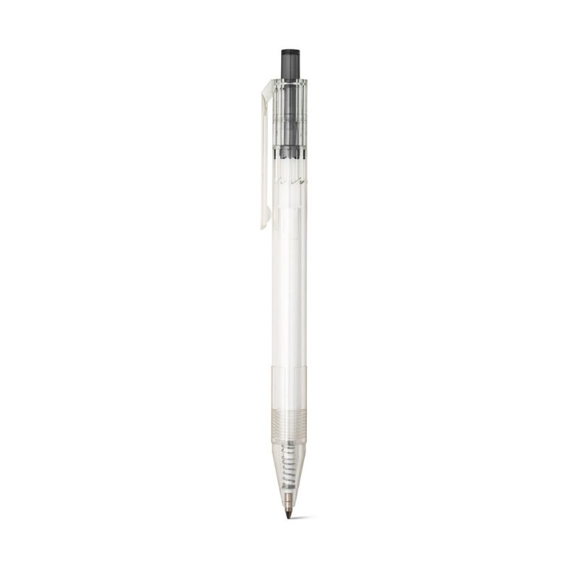 Transparent retractable ballpoint pen with black clip