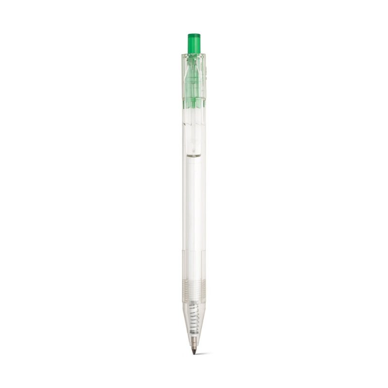 Transparent pen with green top