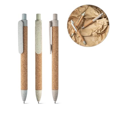 Eco-friendly recycled material pens on paper background.