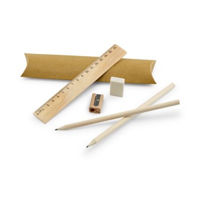 Eco-friendly stationery set with ruler and pencils.