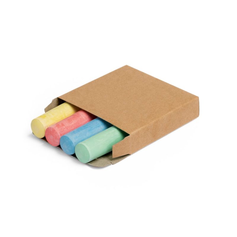 Coloured chalk sticks in a brown paper box.