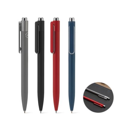 Four colourful pens with clips and ballpoint tips.