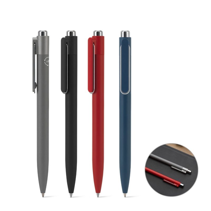 Four colourful pens with clips and ballpoint tips.