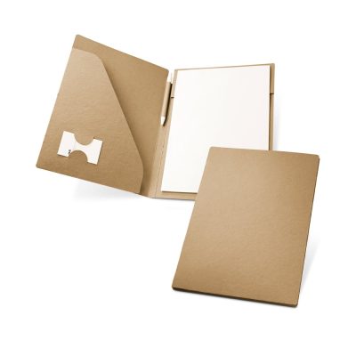 Brown folder with pockets and notepad.