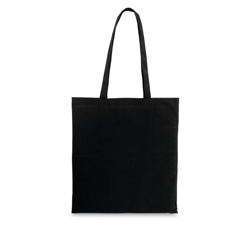 Black tote bag with handles.