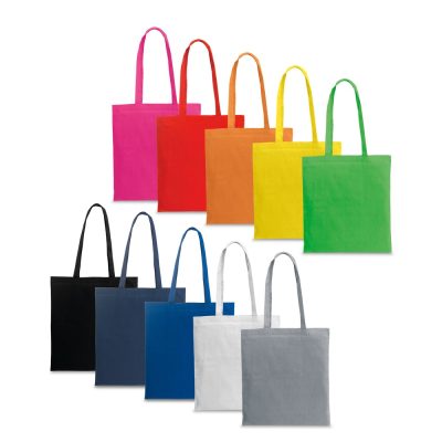 Colourful tote bags displayed in a grid.