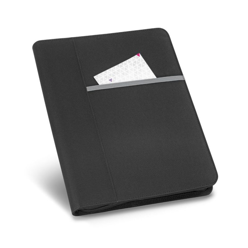 Black folder with document pocket inside.