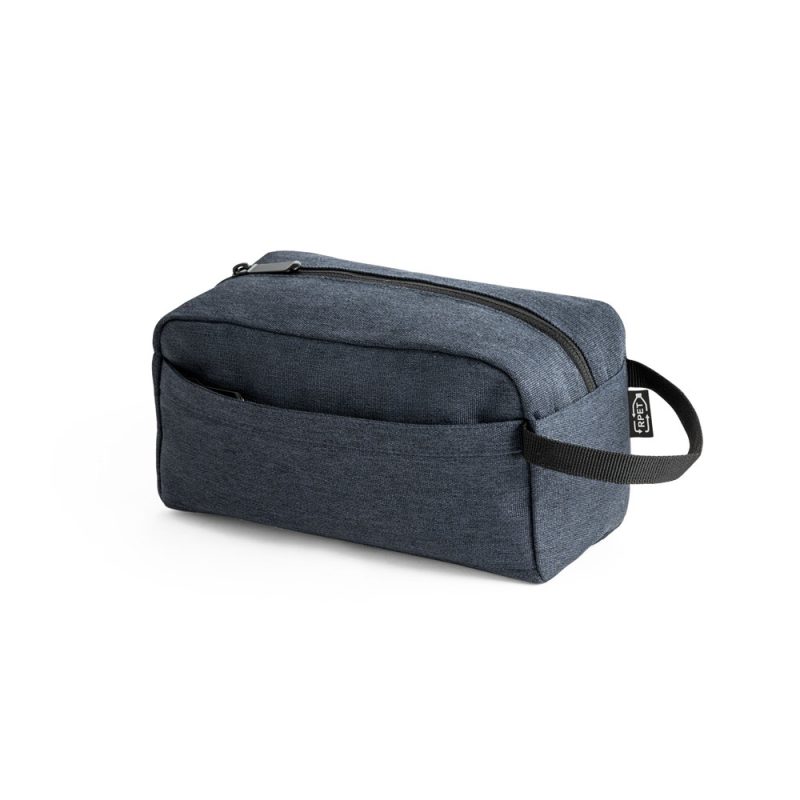 Dark grey toiletry bag with zip and handle