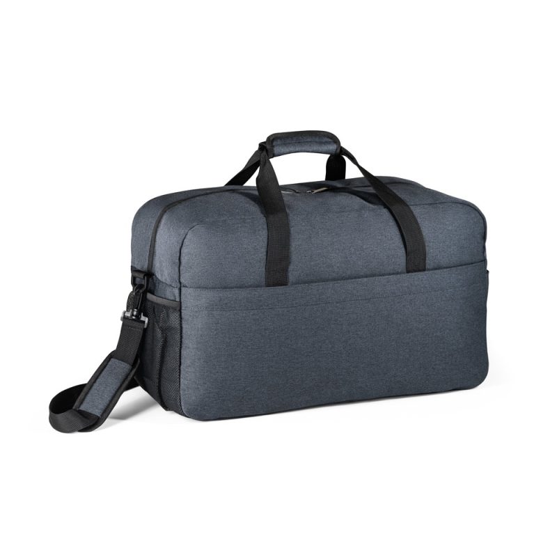 Grey travel bag with shoulder strap and handles.